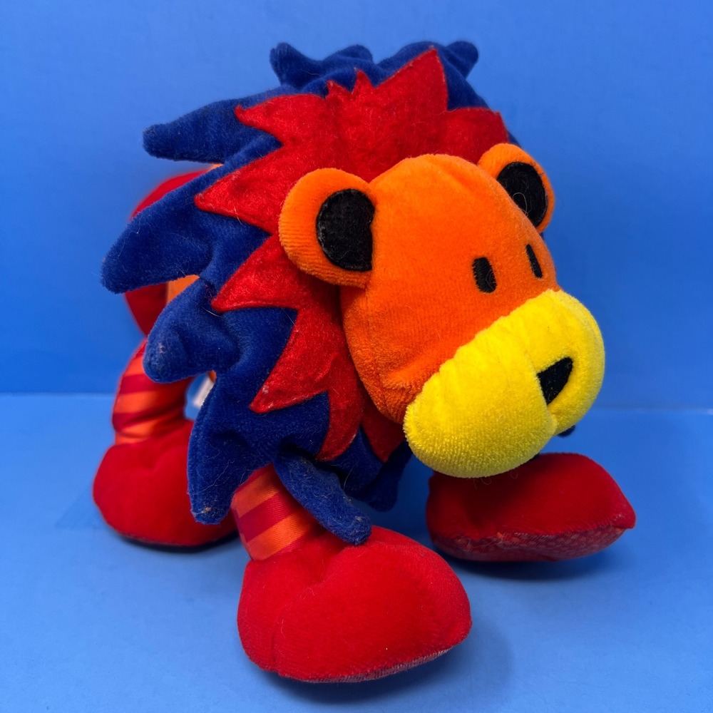 Jolly Inc Jester Lion Plush 9 Inch Orange Blue Red Vintage 1999 Chime Toy
